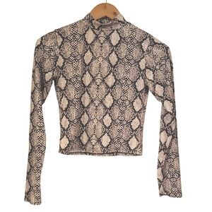 Olivia‎ Rae Snakeskin Print Mock Neck Long Sleeve Top XS Small